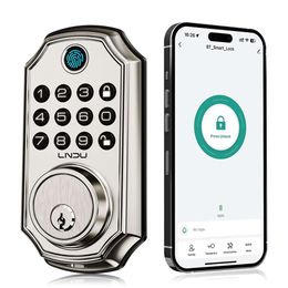 LNDU Fingerprint Keyboard, Lock Application Control, Intelligent Door Latch with 100 Codes, Anti Peeping One-time Password, Easy to Install Zinc