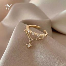 Wedding Rings 2023 Classic Star Element Pendant Gold Open Ring for Women Korean Fashion Jewelry Party Girls Unusual Sexy Q240511