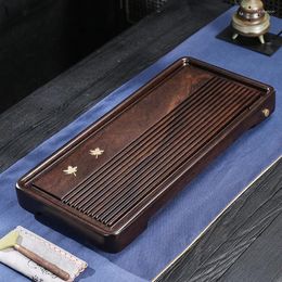 Tea Trays Ebony Tray Solid Wood Embedded Copper Wet And Dry Dual-use Full Version Of Chinese Retro Living Room Small Table