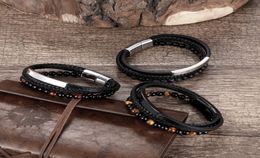 Natural stone Beaded Bracelet for men and women leather woven stainless steel magnet buckle bracelet Jewelry5484429