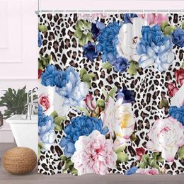 Shower Curtains Leopard Flower Curtain Cute Pink Rose Blue Red Floral Mix Wild Animal Pattern Background Creative Bathroom Decor