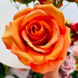 Decorative Flowers Artificial Silk Rose Bouquet Simulation Orange Wedding Pography Props DIY Home Desktop Flower Arrangement Decoration