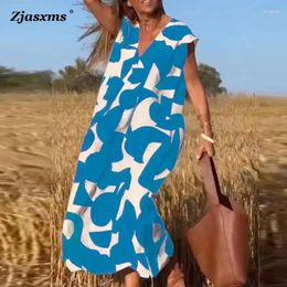 Casual Dresses Fashion Lady Printed Maxi Dress Elegant Women's Deep V Neck Loose Waist Summer Sleeveless Holiday Beach Pullover