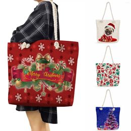 Evening Bags Handbags For Women Shoulder Female Red Tote Christmas Tree Print Gift Eco Reusable Shopping High Capacity