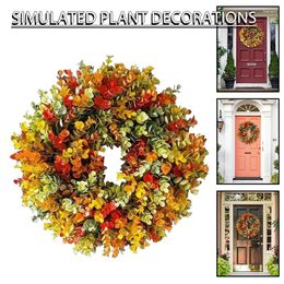 Decorative Flowers Artificial Autumn Wreath With Eucalyptus Leaves Decor Outdoor Front Door Fall Room Thanksgiving Home Decorations