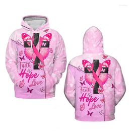 Men's Hoodies October Pink Ribbon Graphic Sweatshirts Breast Cancer Awareness 3D Printed For Women Clothing Sport Pullovers Hoody Tops