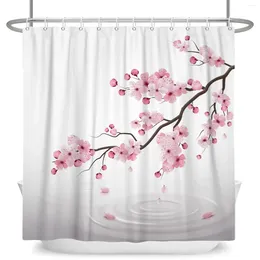 Shower Curtains Pink Flowers Plum Blossom Plant Floral Bath Curtain Modern Simple Polyester Fabric Bathroom Decor Set With Hooks