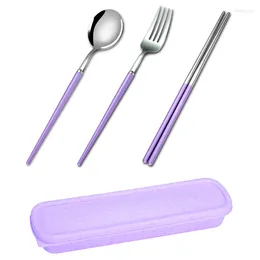 Dinnerware Sets Spoon Suit Tableware Three Piece Set Adult 304 Stainless Steel Fork Student Lovely Chopsticks Box