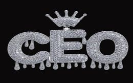 Custom Name Crown Bail Drip Initials Bubble Letters Pendant Necklaces Crown Letters Cubic Zircon Hip Hop Jewelry7371132