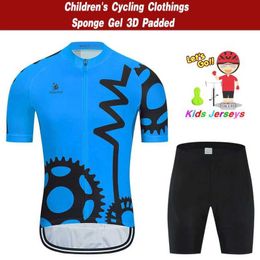 Fans Tops Tees 2024 New Childrens Fluorescent Green Bicycle Jersey Set Mountain Clothing Summer Boys/Girls Set Q240511