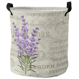 Laundry Bags Lavender Purple Flowers Leaves Retro Foldable Basket Large Capacity Waterproof Storage Organiser Kid Toy Bag