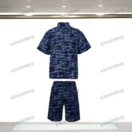 xinxinbuy Men designer Tee t shirt 2024 Italy Letter jacquard destroyed denim fabric roma sets short sleeve cotton women white black blue S-2XL
