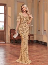 Party Dresses XUIBOL Luxury V-neck Short Sleeves Sequins Formal Evening Dress For Women 2024 Mermaid Elegant Cocktail Prom Gown