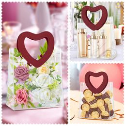 Gift Wrap 1 transparent waterproof PVC handbag gift packaging bag with heart-shaped bracelet cosmetic travel storage bagQ240511