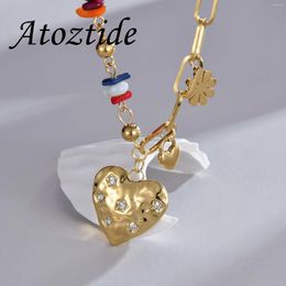 Pendant Necklaces Atoztide Zircon Heart For Women Beads Chain Stainless Steel Double-Layer Star Necklace Birthday Jewelry Gift