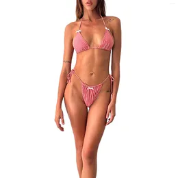 Women's Swimwear 2 Piece Beach Style Swimsuits Plaid Print Thong Bikini Set Summer Two Bathing Suits Beachwear