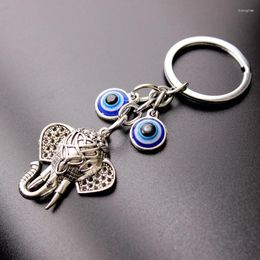 Decorative Figurines 1PC Alloy Curved Trunk Elephant Turkish Style Blue Eyes Keychain Pendant