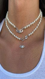 Luxury Designer Short Pearl Rhinestone Orbit Necklace Clavicle Chain Baroque Pearl Choker Necklaces for Women Jewellery Gift6724015