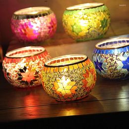 Candle Holders 2pc Mosaic Glass Holder Incense Burner Oil Lamp Cafe Home Decorative Candlestick Wedding Christmas Dinner Decor