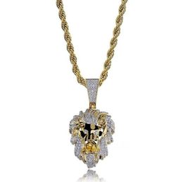 iced out lion head pendant necklace for men women luxury designer mens bling diamond animal pendants gold zircon necklace jewelry 8954888