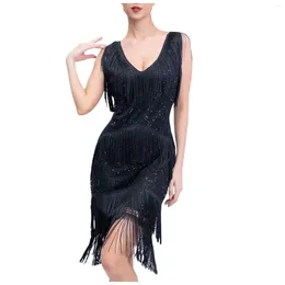 Casual Dresses Plus Size Vintage Fringed Personality Sequin Beaded Tassels Hem Flapper Dress For Women Fitting Prom