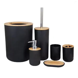 Bath Accessory Set 6Pcs/Set Bathroom Accessories Soap Dispenser Box Combination Storage Toilet Brush Lotion Bottle Trash Can