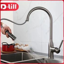 Bathroom Sink Faucets D-till Faucet Basin Grey Stainless Steel Cold Black Water Washing Deck Mounted Waterfall Mixer Taps Pull Out