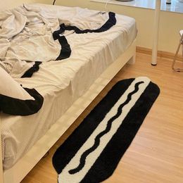 Carpets Tufting Black White Bedside Rug Soft Long Fluffy Mousse Cake Bedroom Carpet Area Floor Pad Doormat Aesthetic Home Room Decor