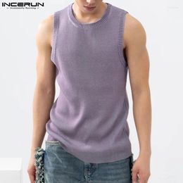 Men's Tank Tops INCERUN 2024 Korean Style Handsome Men Solid Knitted Pit Vests Casual Streetwear Comfortable Sleeveless S-5XL