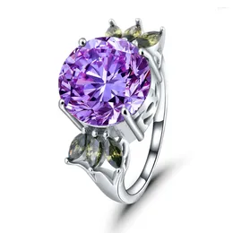 With Side Stones Seanlov Big Purple Crystal Both Sides Six 14mm CZ Wedding Engagement Ring Jewellery For Women As Aniversay Gift