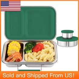 Dinnerware Stainless Steel Bento Box For Kids And Adults - 2 Compartment Lunch With Containers BPA-Free Easy To Clean Green