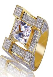 European and American Luxury Mens Hip Hop Rings Jewelry 18K Yellow Gold Plated 3A CZ Square Cluster Rings Luxury Glaring Zircon Ri4330171