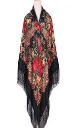 Scarves 160160cm Women Russian Scarf Square Blanket Shawl Ladies Fringed National Shawls Retro Floral Pattern Headscarf Wraps16565937