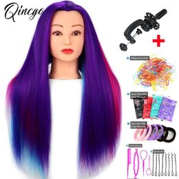 Mannequin Heads Coloured hair human model head hairstyle Practise training doll beauty styling with clip tool Q240510