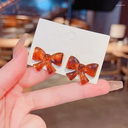 Stud Earrings Amber Bow Resin Elegant Temperament Simple Fashion Korea Wedding Party Ear Pierced Woman Jewelry