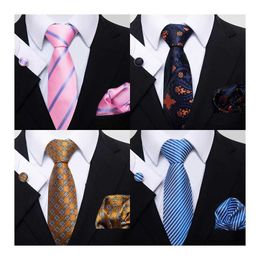 Neck Tie Set Fashion Brand Holiday Gift Silk Tie Pocket Squares Cufflink Set Necktie Man Blue Dot Wedding Accessories lovers day