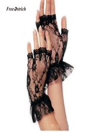 Ostrich Soft Gloves Ladies Short Black Lace Fingerless Gloves Net Goth Gothic Fancy Dress Weddingg tights stockings 20193155116