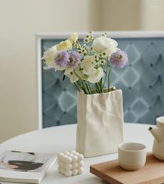 Vases High Beauty Vase Home Decoration Cream Crease Paper Bag Ins Style Creative Flower Arrangement Living Room