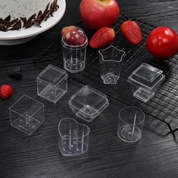 Disposable Cups Straws 10Pcs/set Hard Plastic Transparent Dessert Cup Without Spoons Lids Party Wedding Food Holder Tableware