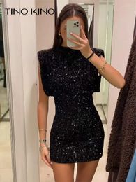 Casual Dresses Elegant Sequin Women's Mini Dress Half-high Collar Raglan Sleeve Shiny Short Est Slim Female Party Evening Vestidos