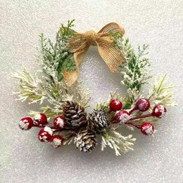 Decorative Flowers Mini Christmas Wreath Artificial Plastic Plants Xmas Tree Small Garland Hanging Ornaments Home Room Door Wall Pendant