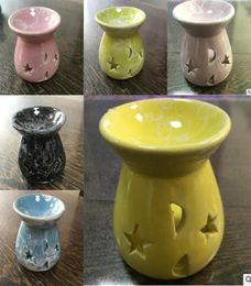 Creative aromatherapy stove Ceramic Oil Lamps Hollow Stars Moon Pattern Essential Oil Fragrance Candle Incense Burners DB5347489854