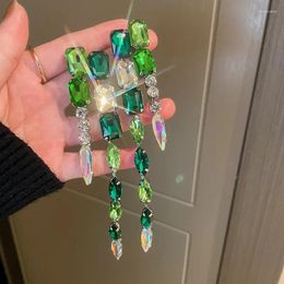 Dangle Earrings Fashion Square Green Crystal Oversize Ladys Long Tassel Geometric For Women Jewellery Gifts
