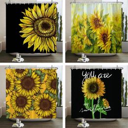 Shower Curtains Flowers Sunflowers Curtain Waterproof Polyester Boho Bath Bathroom Textured Machine Washable