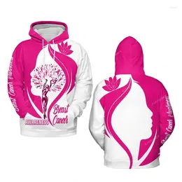 Men's Hoodies October Pink Ribbon Graphic Sweatshirts Breast Cancer Awareness 3D Printed For Women Clothing Sport Pullovers Hoody Tops