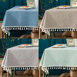 Table Cloth Cotton And Linen Pure Colour Northern Plain Waterproof Oil Disposable Rectangle_Ling284