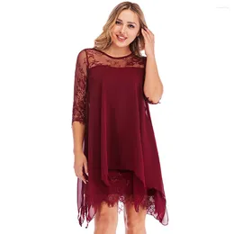 Casual Dresses Trendy For Women 2024 Summer Chiffon Overlay Three Quarter Sleeve Lace Dress Woman Clothing Vestidos Para Mujer
