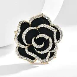 Brooches Elegant Brooch For Women Zircon Black Camellia Corsage Luxury Designer Jewelry Wedding Dress Safety Pin Accessories