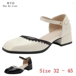 Casual Shoes Square Toe Low Med Heels 3 CM Women Pumps D Orsay Woman Party Oxfords Small Plus Size 32 - 45