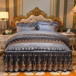 Bedding Sets Warm Winter Milk Coral Velvet Bedspread Bed Skirt Type Four Piece Set Full Cotton Thickened Anti Slip Lace Crystal